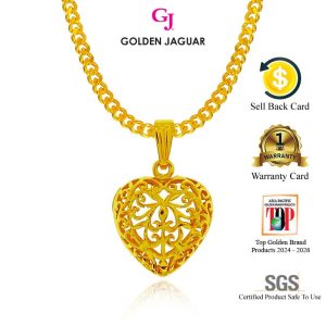 Emas Jaguar (8.06 g) GJ Gold Plated Rantai Leher Necklace Papan 50CM + Loket Love Hollow (416500201+LH756)