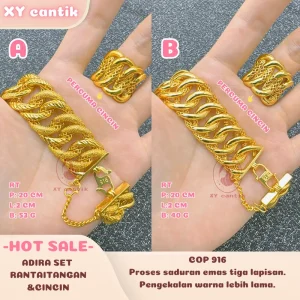 RANTAI TANGAN ADIRA SET A&B COP916 PERCUMA CINCIN - SET A Panjang 20CM Lebar 2CM Berat 53G - SET B Panjang 20CM Lebar 2CM Berat 42G - Barang kemas bersalut emas tulen - Tahan lasak - Hypoallergenic - Titanium - XYCANTIK Matte