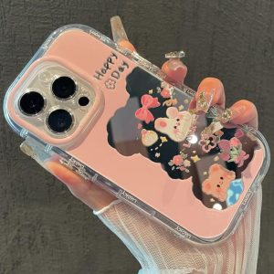 Sarung Telefon Cermin Beruang, Gaya Korea Ins, Sarung Lembut Jelas, Serasi dengan iPhone 11, 15, 14, 13, 12, Pro, Xs Max, XR, X, 7, 8 Plus, SE 2020, Sarung Telefon Bimbit, Penutup Belakang Pelindung Kalis Kejutan