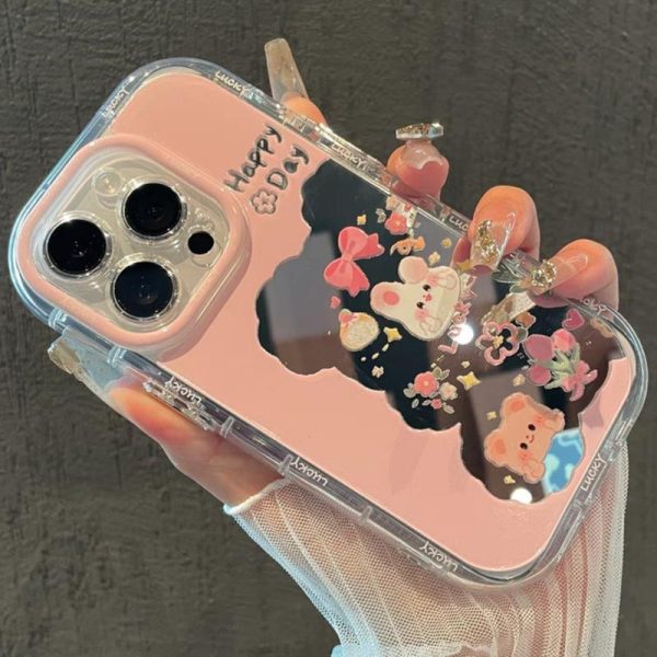 Sarung Telefon Cermin Beruang, Gaya Korea Ins, Sarung Lembut Jelas, Serasi dengan iPhone 11, 15, 14, 13, 12, Pro, Xs Max, XR, X, 7, 8 Plus, SE 2020, Sarung Telefon Bimbit, Penutup Belakang Pelindung Kalis Kejutan