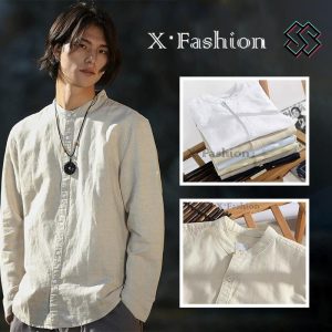 Kemeja Linen Kapas, Kolar Berdiri, Saiz M-4XL, Untuk Lelaki, Kasual dan Ringkas, Lengan Panjang, Longgar dan Nipis, Bernafas, Sesuai untuk Belia, 913