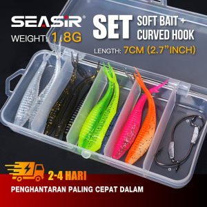 SEASIR-Set gewang umpan lembut, 12 keping, 10 keping, 2 mata kail melengkung, 8 warna, 1.8G, 7CM, kotak umpan percuma, set gewang memancing