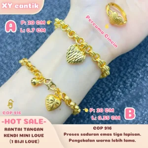 RANTAI TANGAN KENDI MINI SHINING A&B (1 BIJI LOVE) COP916 CINCIN PERCUMA-A Panjang 20CM Lebar 0.7CM-B Panjang 20CM Lebar 0.55CM-Barang kemas bersalut emas asli-tahan lama - hypoallergenic-titanium-XYcantik Bracelets Gelang