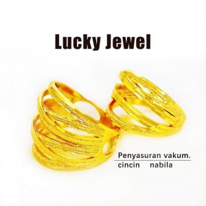 Cincin Titanium, Nabilah, Emas, Tiada Pudar atau Cacat, Saiz Asia 12-22, Cincin Barang Kemas, Peralatan untuk Wanita