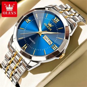 OLEVS Jam Tangan untuk Lelaki Kalis Air Asli dengan Kotak Tali Keluli Tahan Karat Model Gelap Watches 9989 Rotundity Bahan logam dalam stok Warna berbilang Ada kotak Ada alat Pejabat parti pemberian hadiah Garanti 1 tahun