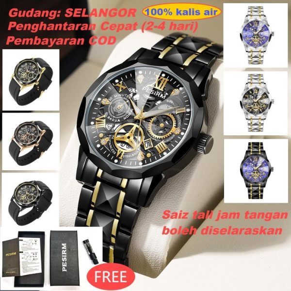 [ 100% ORIGINAL ] Jam Tangan Lelaki With Luminous Tali Emas Keluli Jam Tangan Lelaki Life Waterproof Quartz Watch Tarikh Jam Tangan Analog Kuarza EMAS HITAM Jam Analog