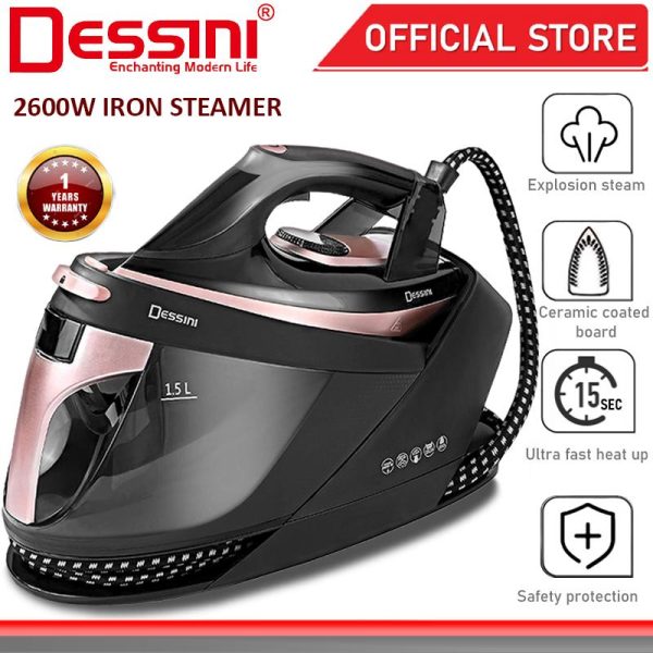 DESSINI ITALY 2600W Electric Ceramic Soleplate Garment Steam Iron Sprayer Steamer Clothes Brush / Seterika Baju
