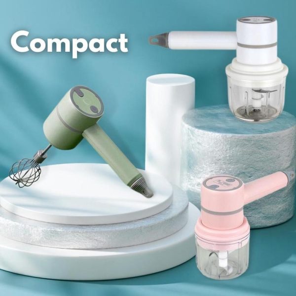 2IN1WIRELESS Rechargeable Electric Handheld Hand Mixer Grinder Chopper Mesin Pengadun Egg Garlic Chili Blender