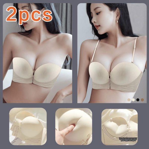 Tekan Tubi Lancar, Baharu,Lembut,Pengembangan Luaran, Dada Kecil Menunjukkan Besar, Selesa, Seluar Dalam Tanpa Wayar, Bra Tidak Licin Tanpa Tali Wanita, Tersedia dalam 2 / 1PCS