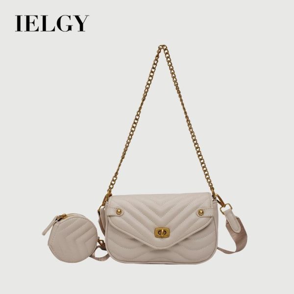 Beg Utusan Wanita, Gaya Retro, IELGY, Beg Satu Bahu Liar, dengan Rantai Ketupat, untuk Wanita Kulit Bags
