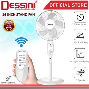 DESSINI ITALY 16'' Inch Stand Fan 5 Blade Oscillating Air Ventilator Conditioner Cooler Remote Control Kipas Berdiri