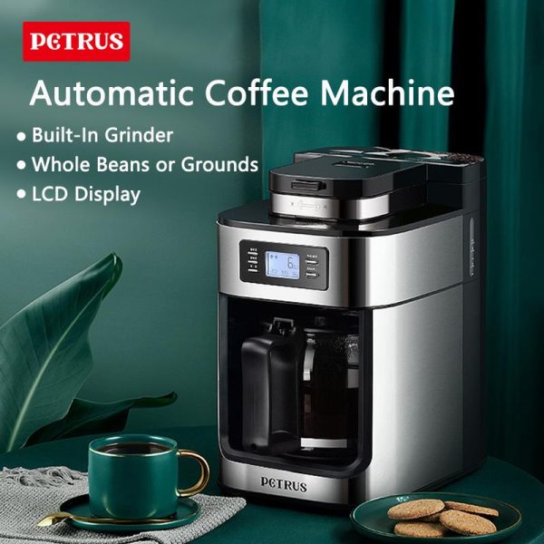 Petrus Coffee Machine Auto Electronic Coffee Bean Grinder & Drip Coffee Machine Stainless Steel Body PE3200 Pembuat kopi keluli tahan , PE3200