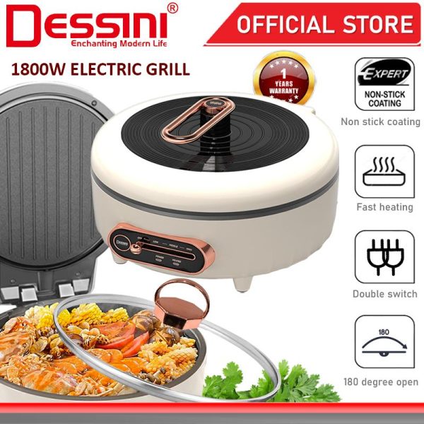 DESSINI ITALY 180° Open 26CM Double Sided Non-Stick Electric Baking Pan Pizza Crepe Pancake Maker BBQ Grill Pot Cooker