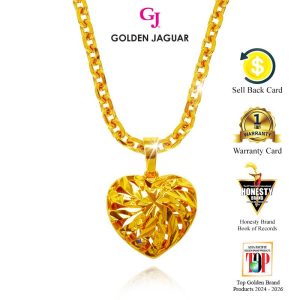 Emas Jaguar (10.06 g) GJ Rantai Leher Necklace Sauh 0.4 + Loket Love Hollow Spin Ace Besar 24K Gold Plated Jewellery (4146600401+LKB756)