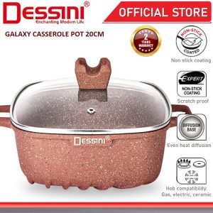 DESSINI ITALY 20CM Casserole Die Cast Aluminium Non Stick Pot Bowl Pan Cookware Tool with Cover Periuk