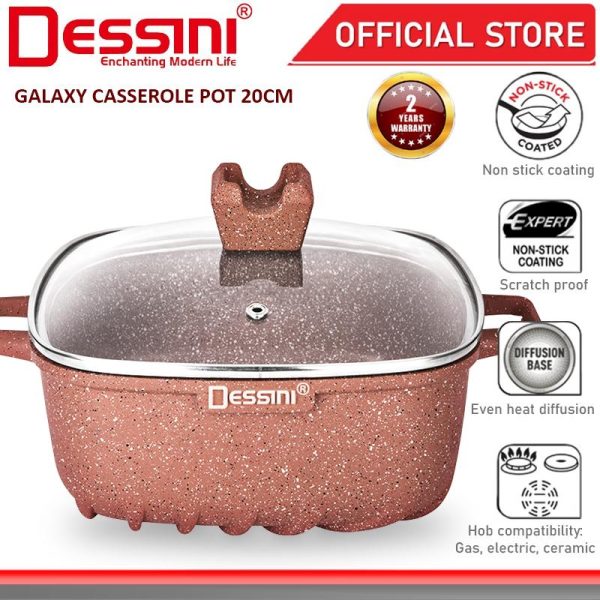 DESSINI ITALY 20CM Casserole Die Cast Aluminium Non Stick Pot Bowl Pan Cookware Tool with Cover Periuk