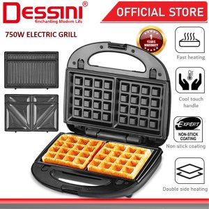 DESSINI ITALY Double Sided Electric Pizza Panini Waffle Sandwich Maker Toaster Barbecue BBQ Grill Non-Stick Baking Pan