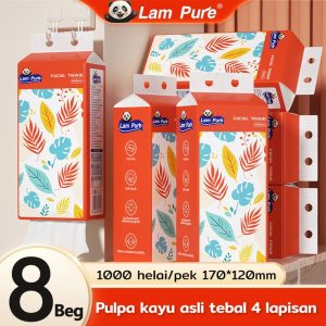 Tuala Kertas Gantung Musim Panas, Lam Tulen Edisi Terhad, Mudah dan Mudah, 1000 helai setiap pek, 8 pek dalam 1 kotak Set Tuala Kertas Gantung, Keperluan untuk Pembersihan Isi Rumah Penyerap air, mesra alam, berhati-hati