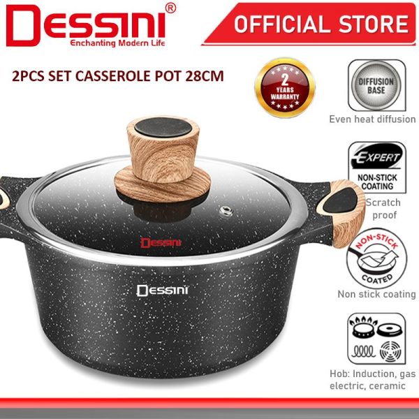 DESSINI ITALY CRB-28 28CM Casserole Die Cast Aluminium Induction Non Stick Pot Bowl Deep Fry Pan Cookware Tool PERIUK