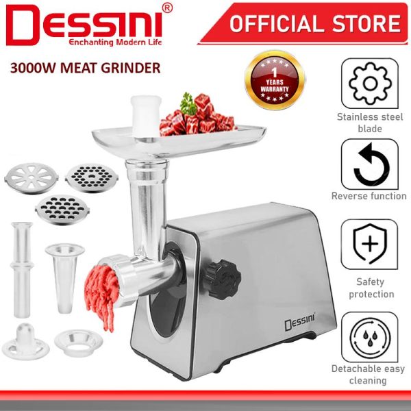 DESSINI ITALY 3000W Stainless Steel Electric Meat Grinders Sausage Maker Stuffer Blender Chopper Mixer Mincer / Pengisar