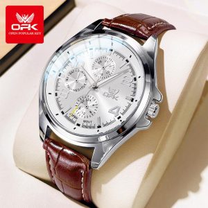OPK Jam Analog Tangan Lelaki Aesthetic Viral 2024 Kulit Asli Kalis Air Reka Bentuk Mudah Fesyen Gaya Korea Style with Luxury Box G60-17 Watches Rotundity Material logam+kulit dalam stok Warna berbilang Pejabat parti pemberian hadiah Garanti 1 tahun