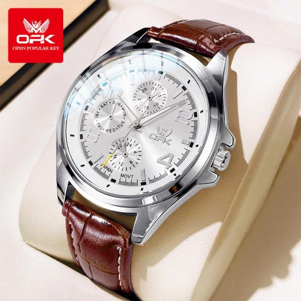OPK Jam Analog Tangan Lelaki Aesthetic Viral 2024 Kulit Asli Kalis Air Reka Bentuk Mudah Fesyen Gaya Korea Style with Luxury Box G60-17 Watches Rotundity Material logam+kulit dalam stok Warna berbilang Pejabat parti pemberian hadiah Garanti 1 tahun