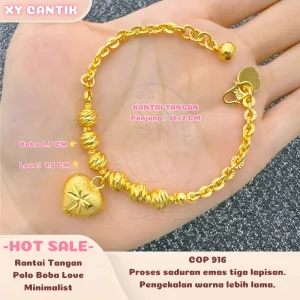 Gelang Tangan Polo Cinta Boba, Gaya Minimalis, COP916, Lebar Rantai 0.7CM, Panjang Gelang 18 + 2CM, Gaya Harian, Aksesori Bersalut Emas, Tahan Lama, Hipoalergenik, XYCANTIK