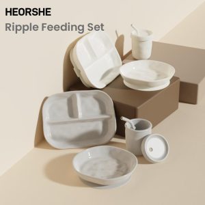 Set Penyusuan Bayi Silikon, HEORSHE, Plat Terbahagi, Mangkuk Penyedut, Cawan dan Straw, Bebas BPA, Selamat Gred Makanan, Tapak Sedutan Kuat untuk Pencegahan Tumpahan, Sesuai untuk Kanak-kanak Kecil yang Makan Sendiri