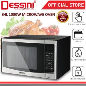 DESSINI ITALY 34L Countertop Digital Microwave Oven 10Power Level Defrost Reheat Toaster Roaster Ketuhar Gelombang Mikro