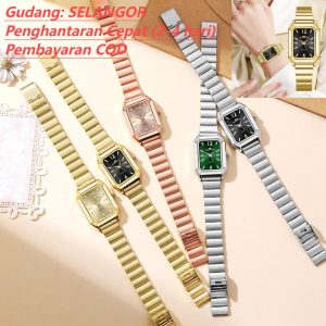 [100% ASAL] Jam Tangan Wanita, Gaya Retro Korea, Jam Tangan Gelang Tali Aloi Boleh Laras, Kehidupan, Jam Tangan Kuarza Perniagaan Vintaj Persegi Hadiah untuk Teman Wanita dan Keluarga, Jam Tangan Kuarza Wanita Jam Gelang Emas Mawar