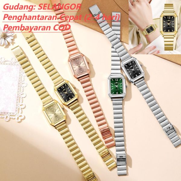 [100% ASAL] Jam Tangan Wanita, Gaya Retro Korea, Jam Tangan Gelang Tali Aloi Boleh Laras, Kehidupan, Jam Tangan Kuarza Perniagaan Vintaj Persegi Hadiah untuk Teman Wanita dan Keluarga, Jam Tangan Kuarza Wanita Jam Gelang Emas Mawar