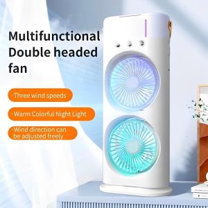 Remote Control 3 Speeds Double Head Portable Fan Air Cooling Humidifier Purifier Mist Cooler Adjustable Air Cooler Cooler Fan Mobile Power