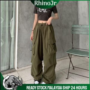 PNT57 RhinoJr Women Cargo Pants Long Pants Loose Oversize Trousers Multi Pocket Classic Woman Pants Seluar Perempuan Belt