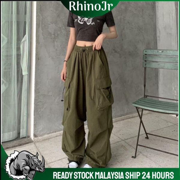 PNT57 RhinoJr Women Cargo Pants Long Pants Loose Oversize Trousers Multi Pocket Classic Woman Pants Seluar Perempuan Belt