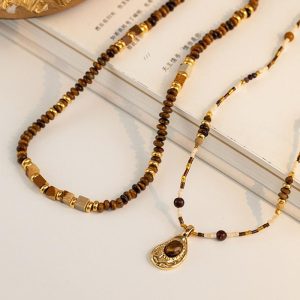 [Permata]Kalung Peluh Musim Panas & Tahan Noda Maillard Tiger Eye Loket Manik Kristal Kalung Cantik Hypoallergenic untuk Wanita Barang kemas yang bergaya dan serba boleh tanzanite blue