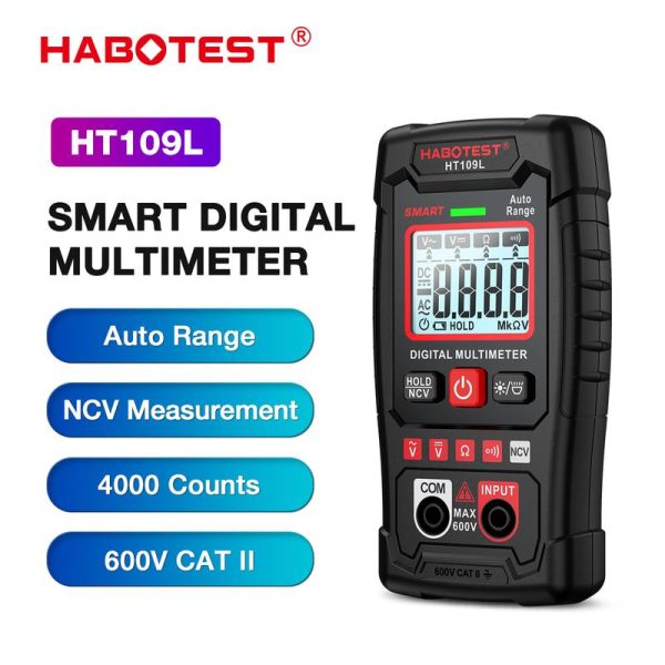 Multimeter Digital Pintar, HABOTEST HT109L, Ketepatan Tinggi, Mengira sehingga 4000 Kiraan, Anti-Pembakaran, Pengukuran AC / DC 600V, Pengenalpastian Automatik, Tidak Perlu Shift, NCV Tidak Sentuh, Didatangkan dengan Bateri yang Tidak Termasuk