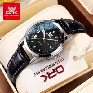 OPK Jam Tangan Wanita Perempuan Original Kalis Air Ladies Watches for Women Tali Kulit Asli Putih dan Hitam with Luxury Box L6021 Rotundity Material logam+kulit dalam stok Warna berbilang Ada kotak Pejabat parti pemberian hadiah Garanti 1 tahun