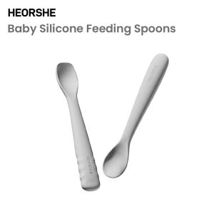 Set Sudu Makan Bayi, [HEORSHE], 2 Pek, Sudu Silikon Lembut, Bebas BPA, Gred Makanan, Petua Tahan Gigitan, Sesuai untuk Bayi Makan Sendiri dan Tumbuh Gigi