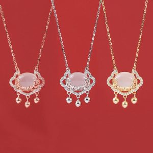 [925 Perak]Kalung Musim Panas Peluh & Tahan Kotoran Loket kunci keselamatan Kalung Cantik Hypoallergenic untuk Wanita Barang kemas yang bergaya dan serba boleh
