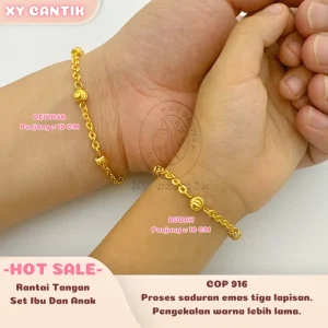 Rantai Tangan Set Ibu Dan Anak COP916 - Panjang Dewasa 19CM - Panjang Budak 16CM - Lebar 0.35CM Biji 0.6CM - Barang kemas bersalut emas tulen - Tahan lasak - Hypoallergenic - XYCANTIK Gelang Bracelets Elastic