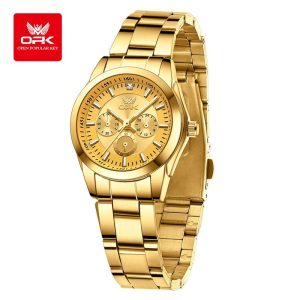 OPK Jam Tangan Perempuan Original Waterproof Quartz Movement Stainless Steel Luminous Women Watch Business Fashion Watch 6018 Rotundity Bahan logam dalam stok Banyak warna Pejabat parti pemberian hadiah Garanti 1 tahun