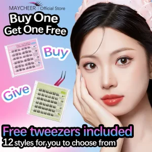 Buy 1 Get 1 Free Bulu Mata MAYCHEER False Eyelashes , No Glue Required, Naturally Light and Soft, Enlarge Eyes, Long lasting Hold Makeup