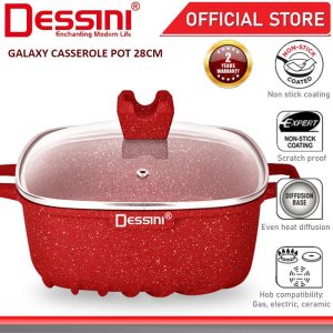 DESSINI ITALY 28CM Casserole Die Cast Aluminium Non Stick Pot Bowl Pan Cookware Tool with Cover Periuk
