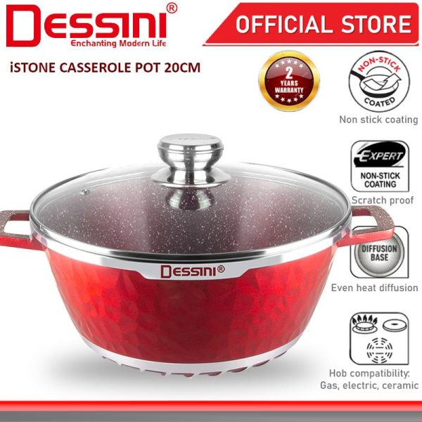 DESSINI ITALY iSTone IST-20 Granite Die Cast Aluminium Non Stick Casserole Pot Bowl Deep Fry Pan Cookware Tool (20cm)
