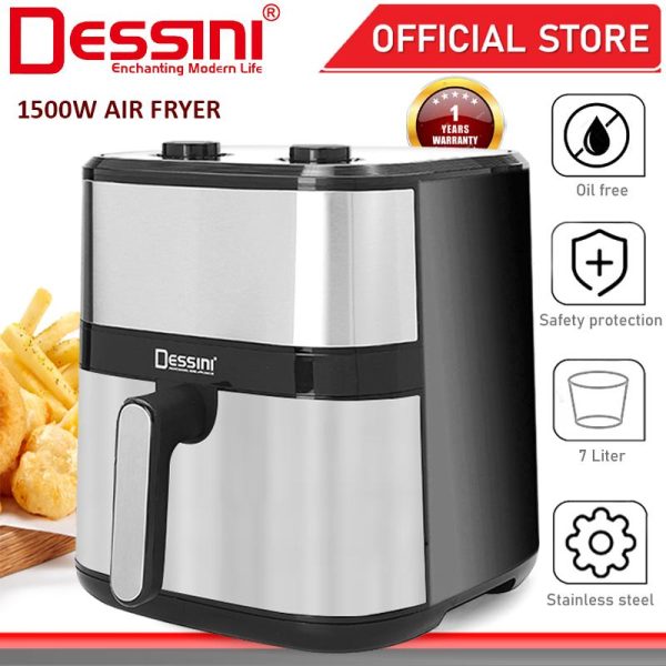 DESSINI ITALY 7L Electric Air Fryer Convection Oven Toaster Timer Oil Free Roaster Breakfast Machine Ketuhar