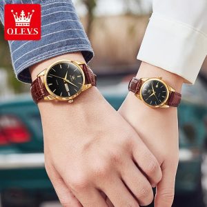OLEVS GL-68-98 Jam Couple Set Murah Wanita dan Lelaki Fesyen Asal dan Baru Kalis Air Viral 2025 Watches Gaya Korea Reka Bentuk Mudah dengan Kotak Hadiah Mewah Material logam+kulit dalam stok Warna berbilang Pejabat parti pemberian hadiah Garanti 1 tahun