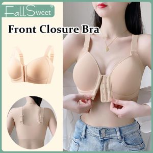 Bra Lancar Gesper Depan, FallSweet, Untuk Wanita, Saiz Besar, Cawan Nipis, Tanpa Pad, Tanpa Wayar, Lembut dan Pakaian Harian, Tersedia dalam Saiz 36-44 CD