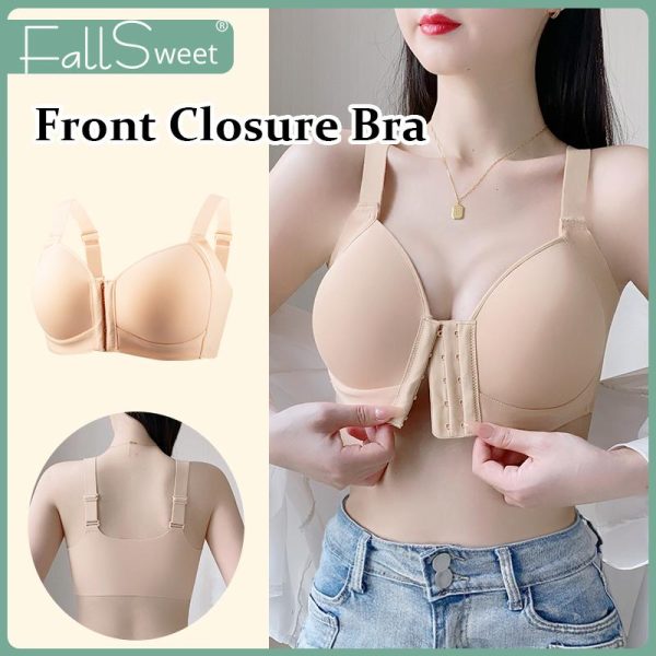 Bra Lancar Gesper Depan, FallSweet, Untuk Wanita, Saiz Besar, Cawan Nipis, Tanpa Pad, Tanpa Wayar, Lembut dan Pakaian Harian, Tersedia dalam Saiz 36-44 CD