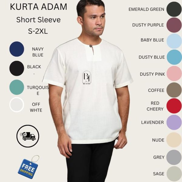 KURTA ADAM | KAIN LINEN | WOODEN BUTTON (REGULAR FIT) BY BEAUFIT Dewasa men size.l steel grey trendy yellow bergaya white tiktok shop