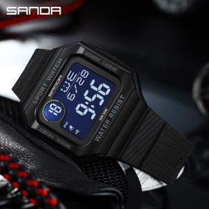 Jam Tangan Lelaki, AW24 SANDA 2129, Skrin Persegi Besar, Pelbagai Fungsi Elektronik, Fesyen, Mewah, Gaya Kasual, Kalis Air, Untuk Lelaki